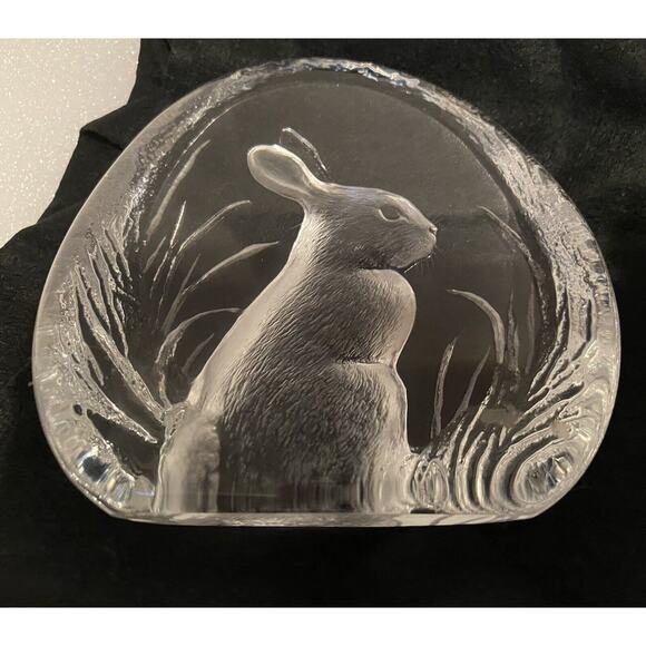 Rabbit Paperweight Etched Crystal Signed By Mats Jonasson Vintage - Picture 4 of 12